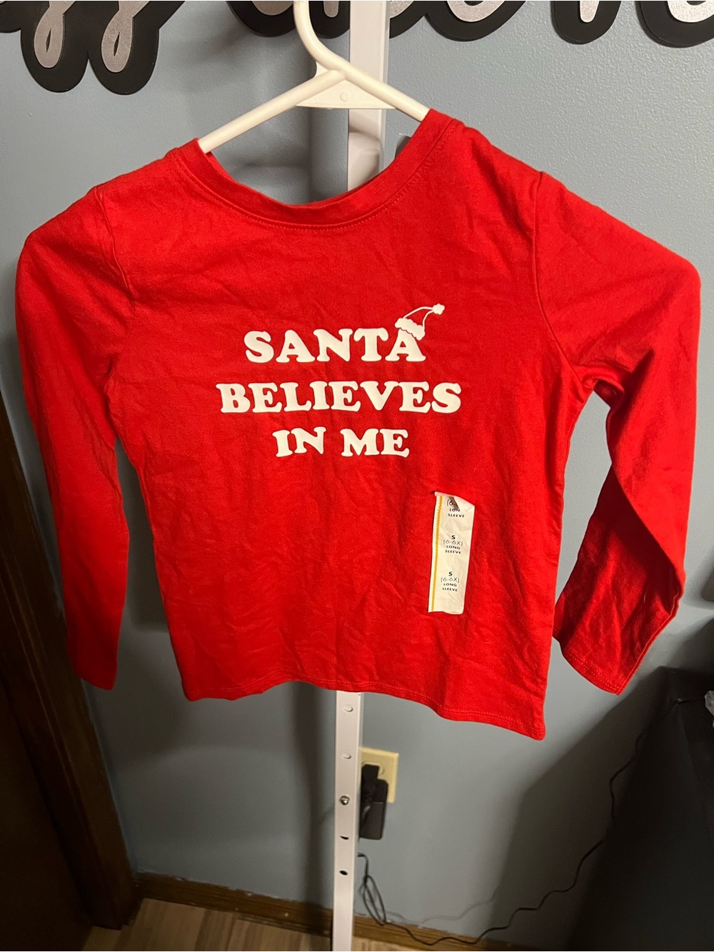 Cat & Jack Red Long-Sleeve 'Santa Believes In Me' Shirt NWT 6-6x